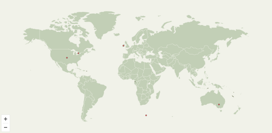World map showing approximate locations of visitors to this website