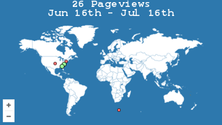 World map showing approximate visitor locations